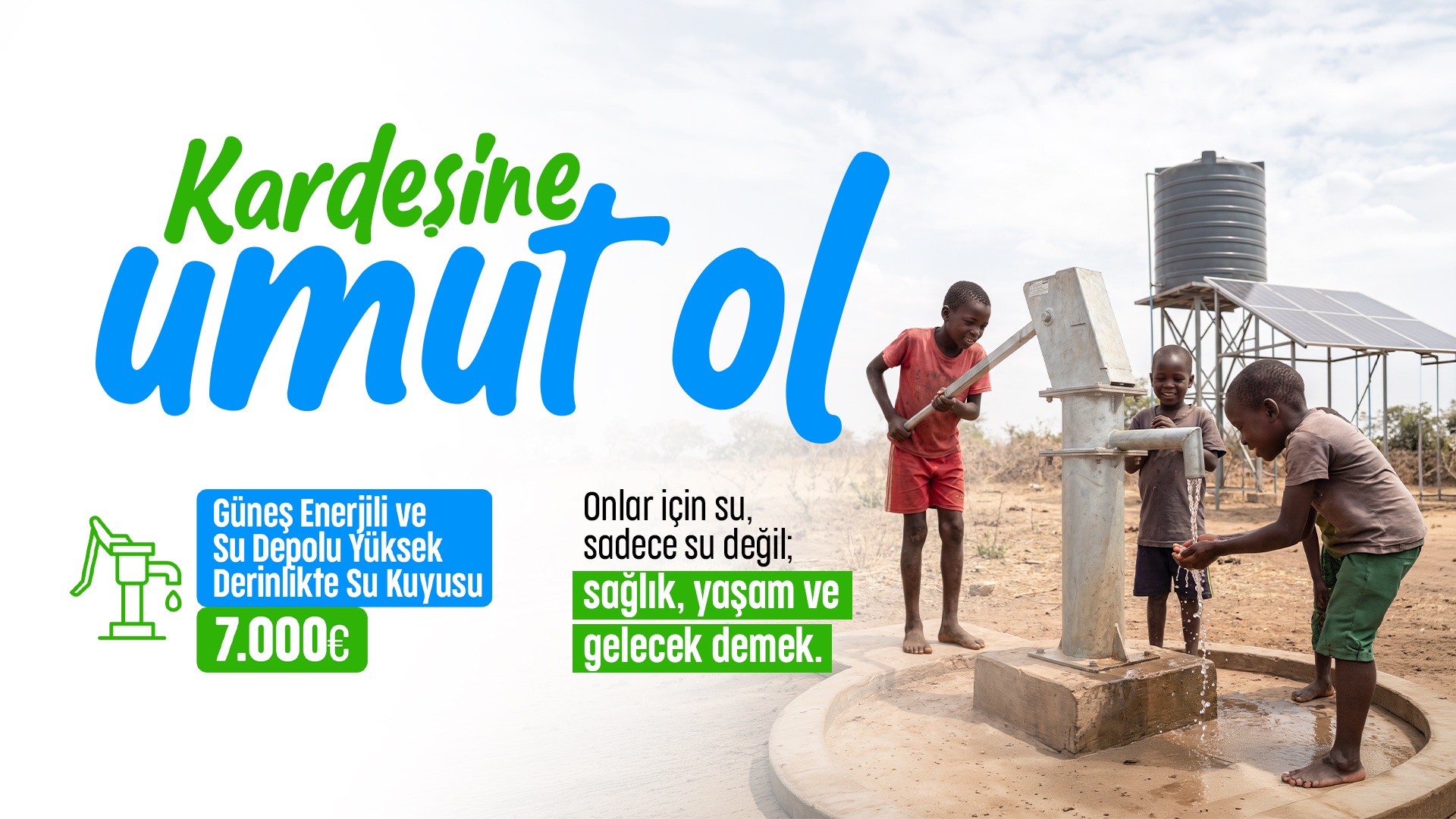 Solarbetriebener Tiefbrunnen mit Wassertank